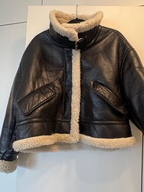 Zara Faux Leather Shearling Bomber Jacket